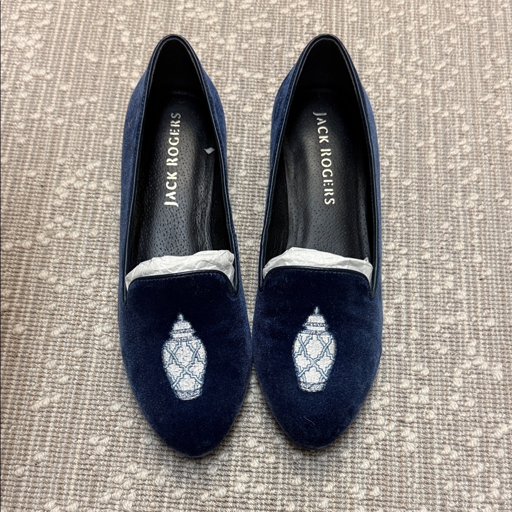 Jack Rogers Dark Blue Embroidered Loafers